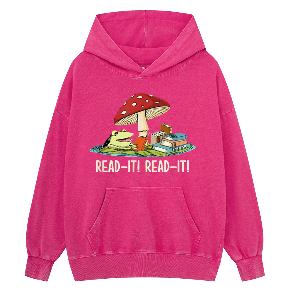 Pagewings Mushroom Read it Book Unisex Washed Hoodie
