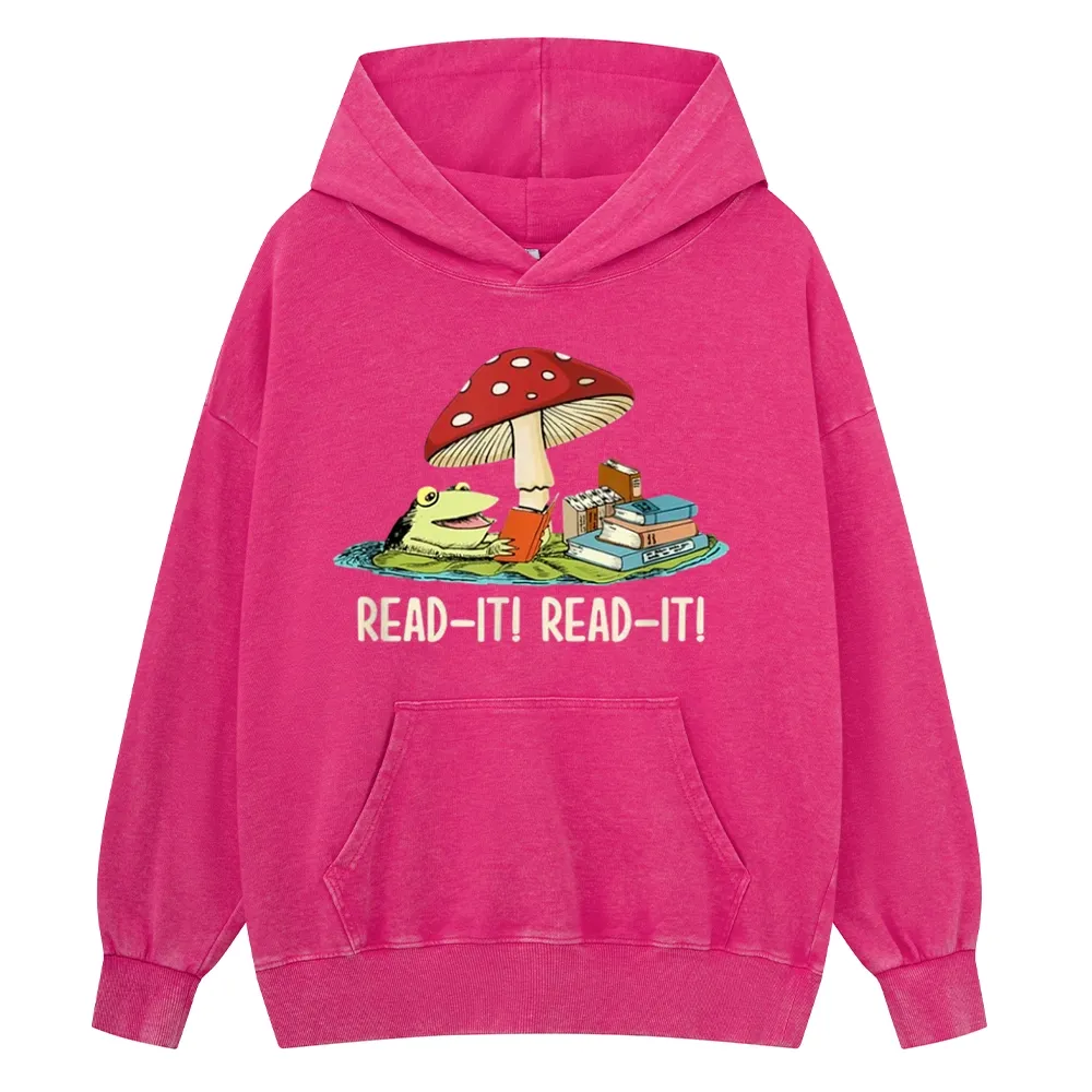Pagewings Mushroom Read it Book Unisex Washed Hoodie