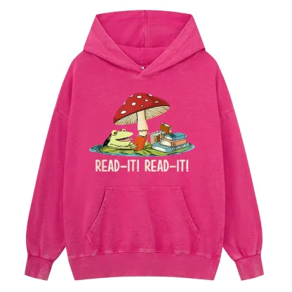 Pagewings Mushroom Read it Book Unisex Washed Hoodie