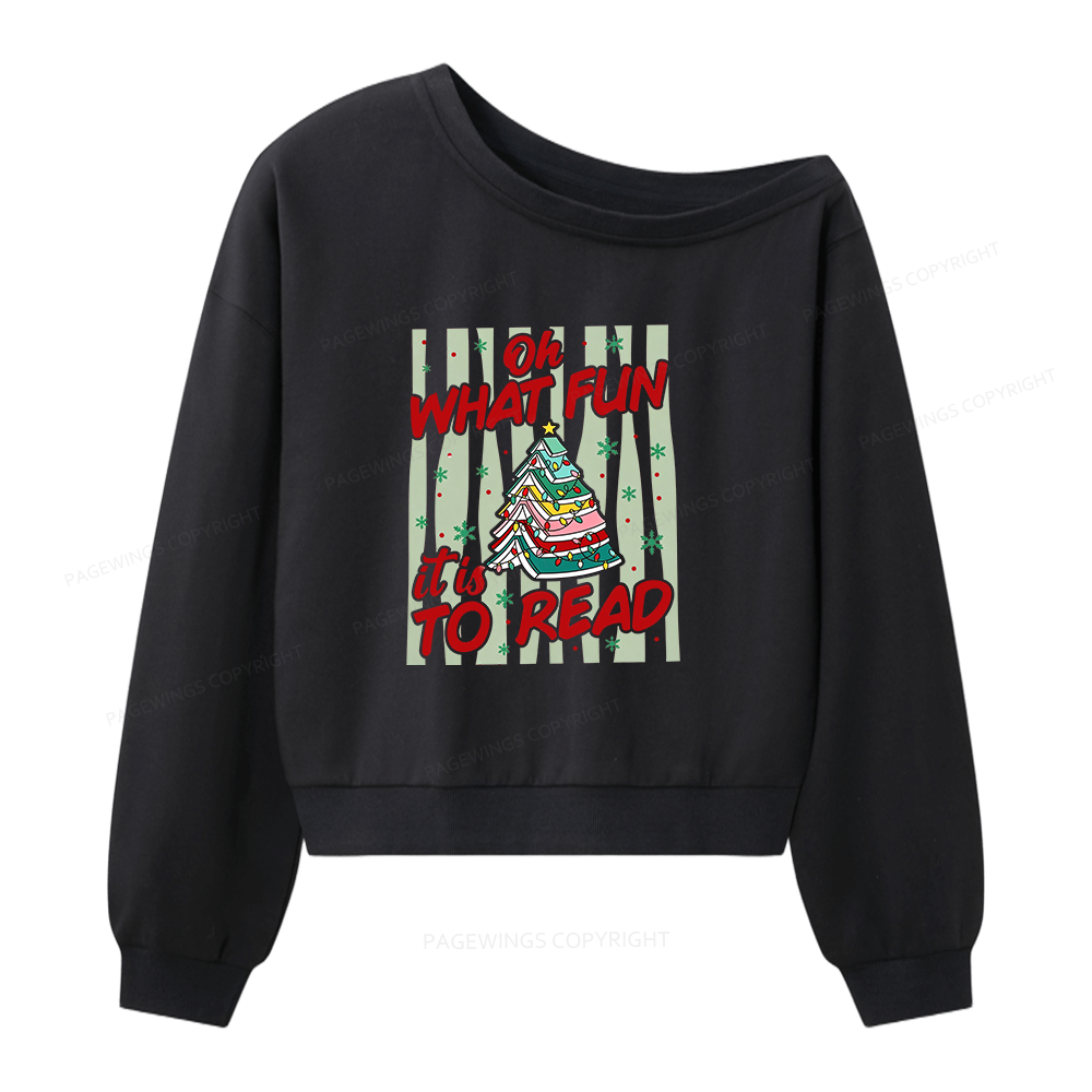 Pagewings Funny Christmas Reading Women Off Shoulder Sweatshirt