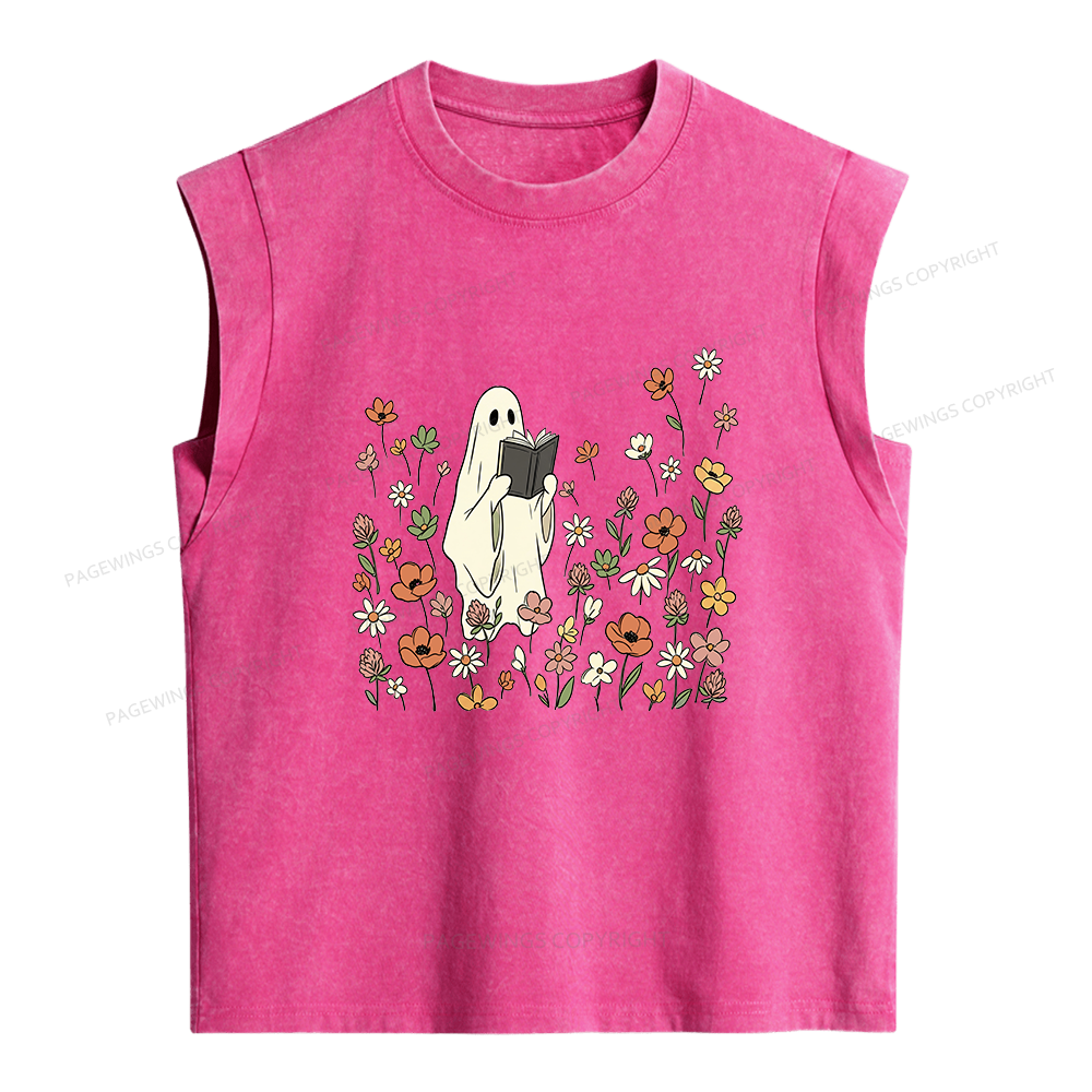 Pagewings Reading Ghost  Women's Washed Tank Top