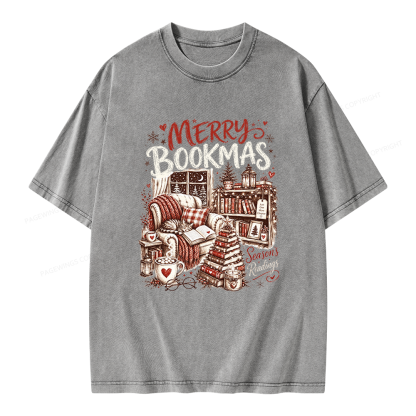 Pagewings Merry Bookmas Unisex Washed T-shirt