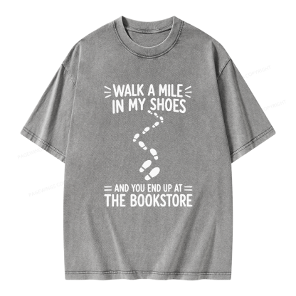 Pagewings Walk a Mile in My Shoes Bookstore Unisex Washed T-shirt