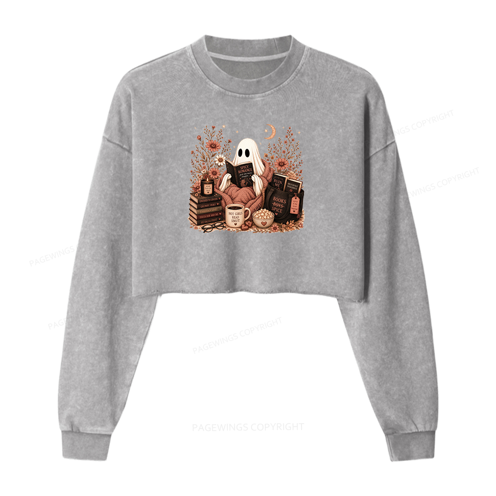 Pagewings Smut Reading Ghost Washed Crop Sweatshirt