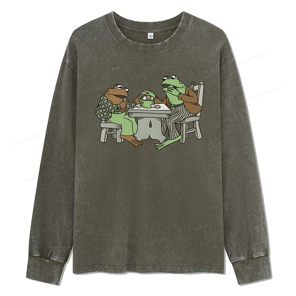 Pagewings Frog Eat Cookies Unisex Washed Long Sleeve T-shirt