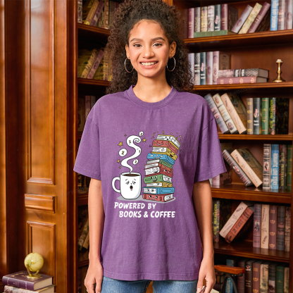 Pagewings Powered By Books And Coffee Unisex Washed T-shirt