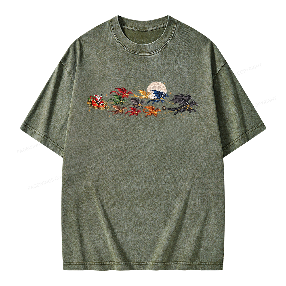 Pagewings Christmas Dragon Bookish Unisex Washed T-shirt