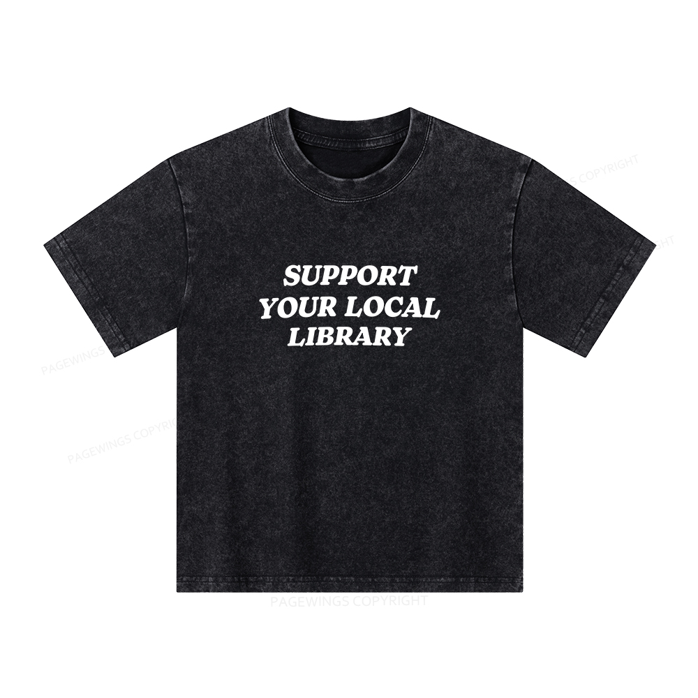 Pagewings Support Your Local Library Unisex Kids Washed T-shirt