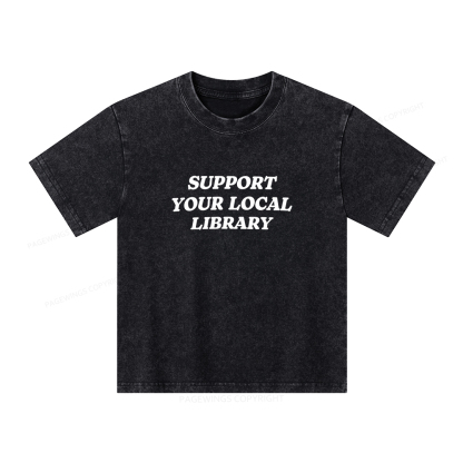 Pagewings Support Your Local Library Unisex Kids Washed T-shirt