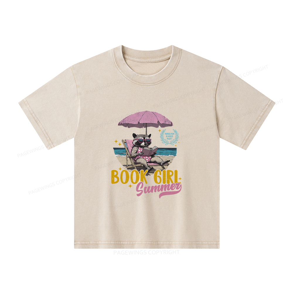 Pagewings Book Girl Summer Unisex Kids Washed T-shirt