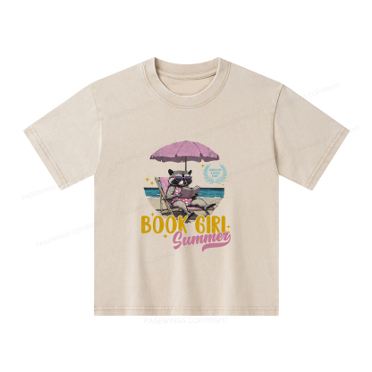 Pagewings Book Girl Summer Unisex Kids Washed T-shirt
