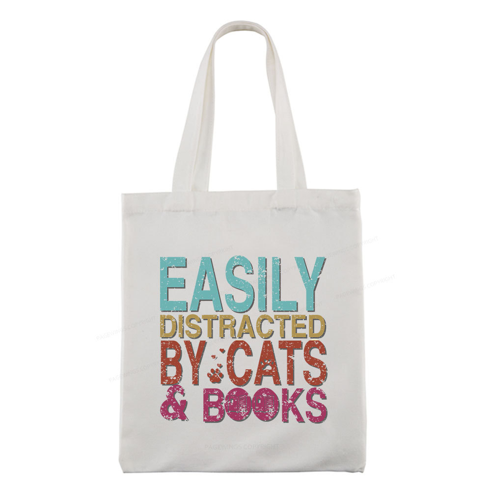 Pagewings Easily Distracted By Cats And Books Tote Bag