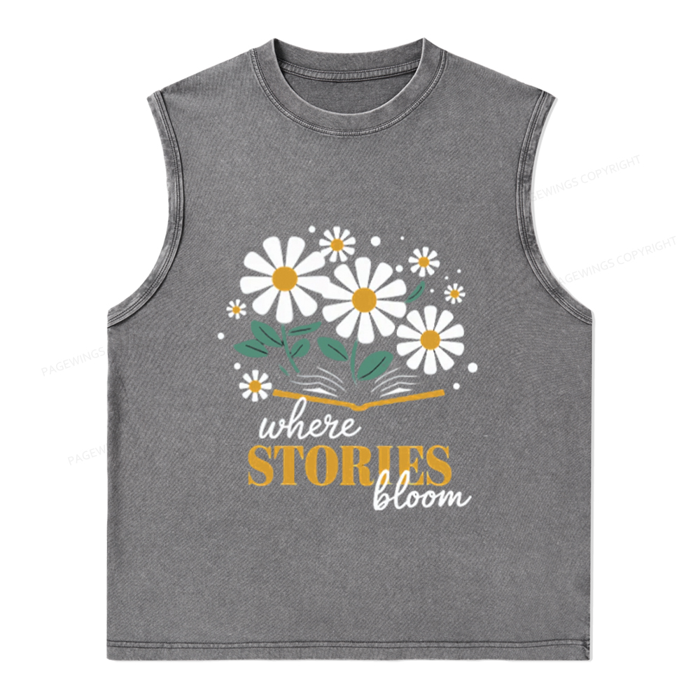 Pagewings Where Stories Bloom Unisex Washed Tank Top