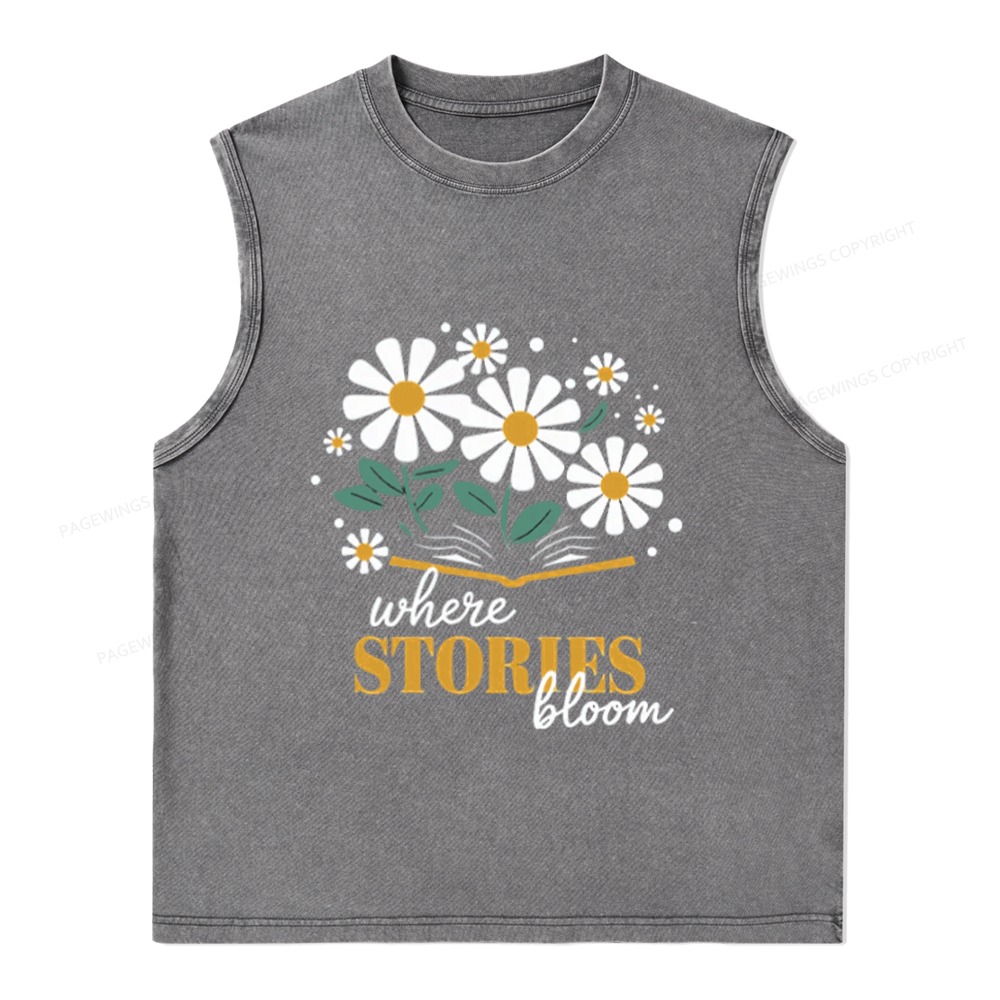 Pagewings Where Stories Bloom Unisex Washed Tank Top