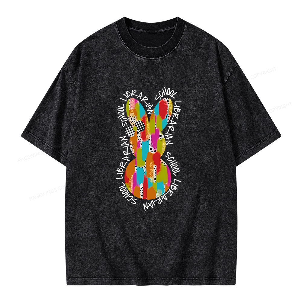 Pagewings Easter Bunny School Librarian Unisex Washed T-shirt