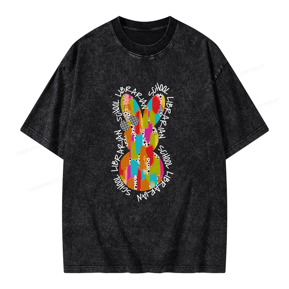 Pagewings Easter Bunny School Librarian Unisex Washed T-shirt