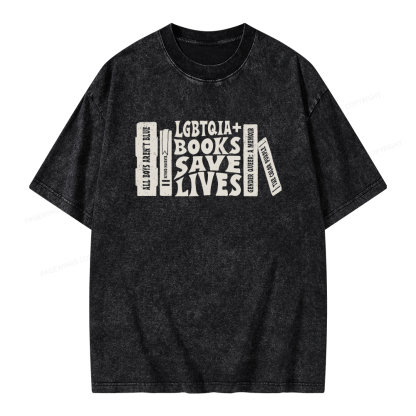 Pagewings LGBTQIA Books Save Lives Unisex Washed T-shirt