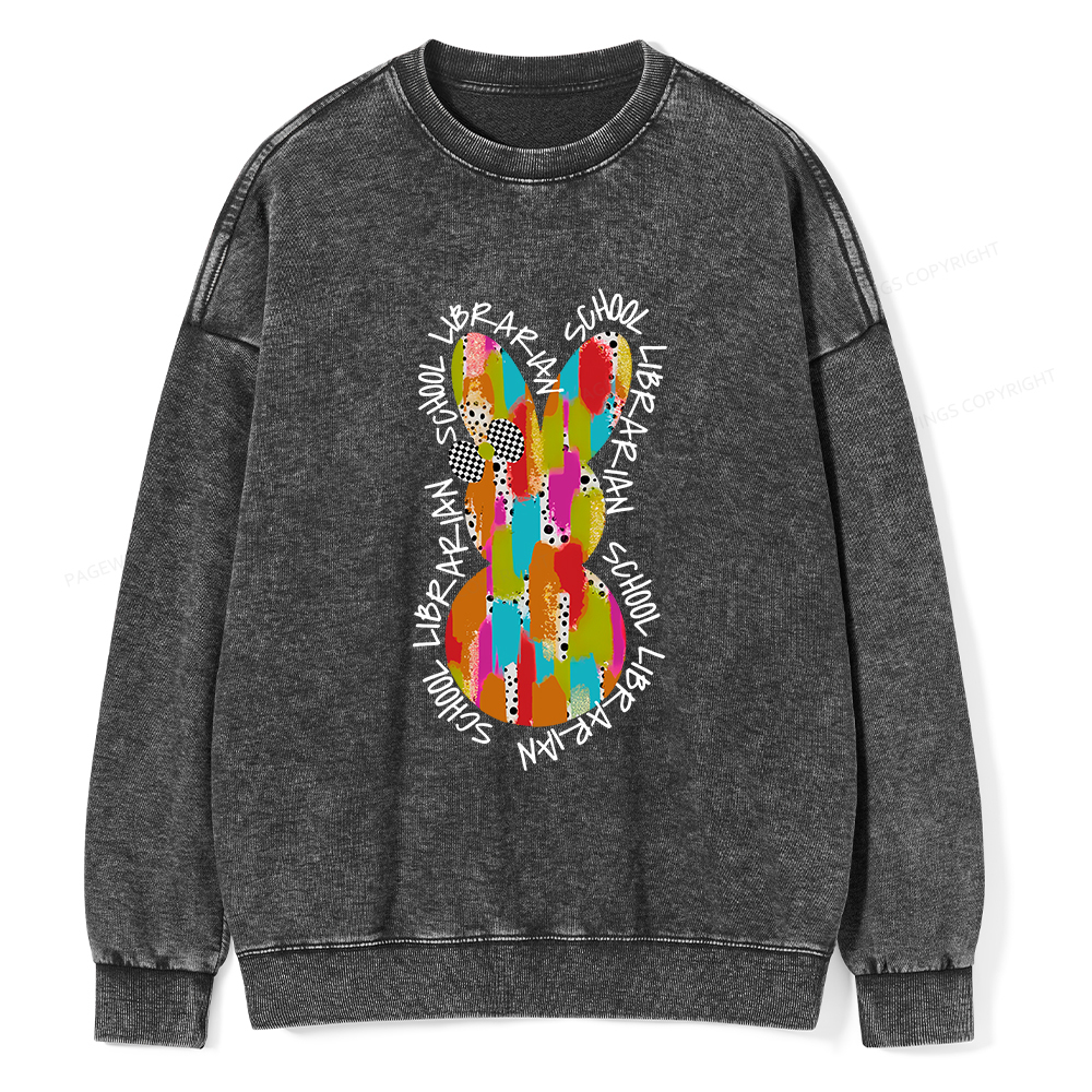 Pagewings Easter Bunny School Librarian Unisex Washed Sweatshirt
