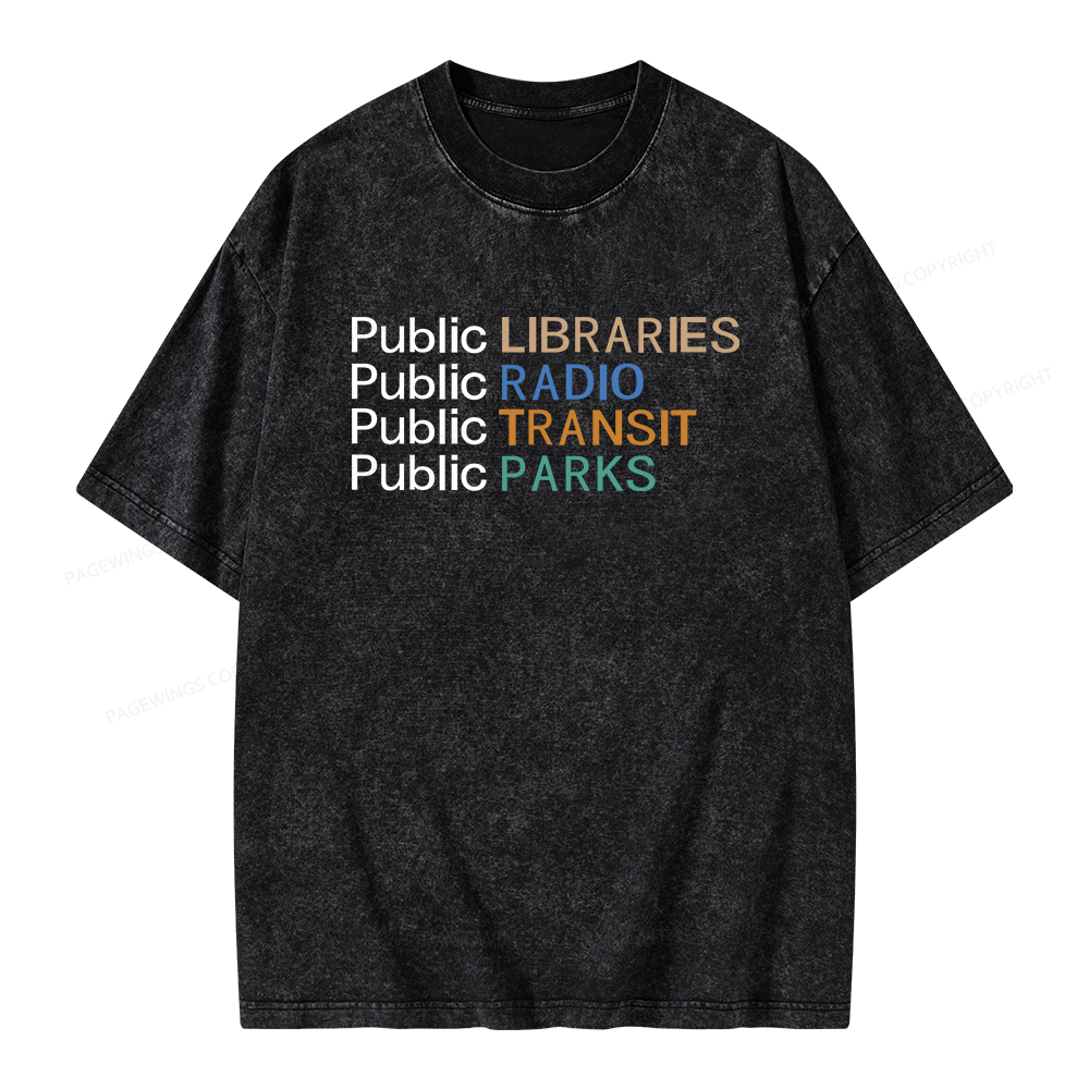 Pagewings Public Libraries Radio Transit Parks Unisex Washed T-shirt