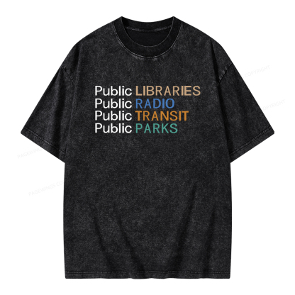 Pagewings Public Libraries Radio Transit Parks Unisex Washed T-shirt