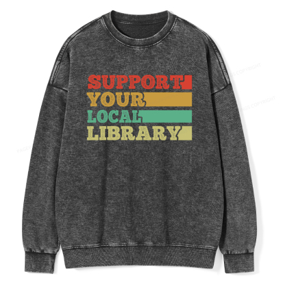 Pagewings Support Your Local Library Unisex Washed Sweatshirt