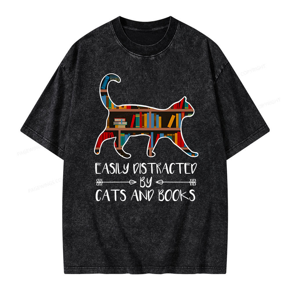 Pagewings Funny Cat Book Lover Easily Distracted By Cats And T-Shirt U