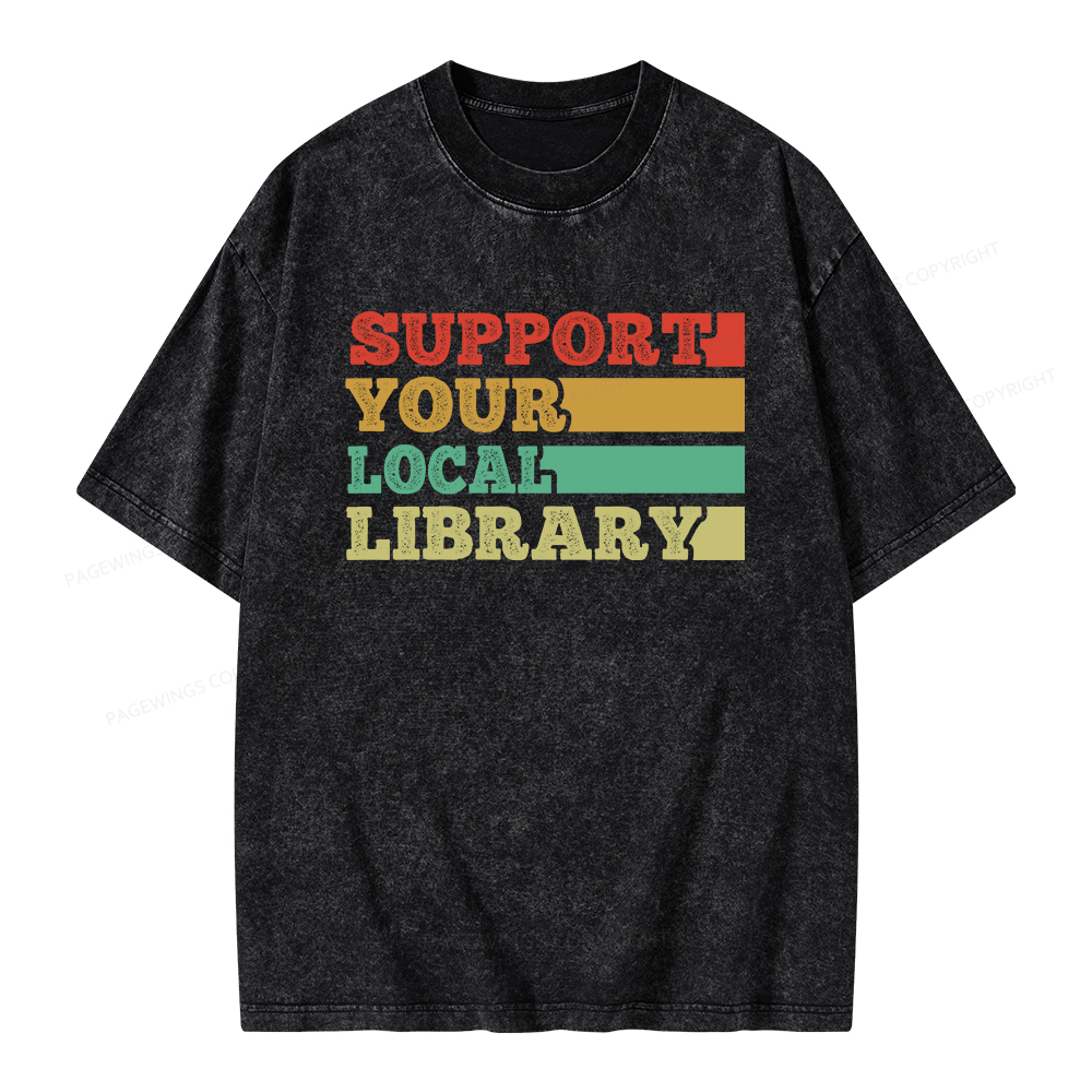 Pagewings Support Your Local Library Unisex Washed T-shirt