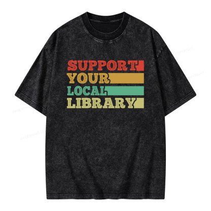 Pagewings Support Your Local Library Unisex Washed T-shirt