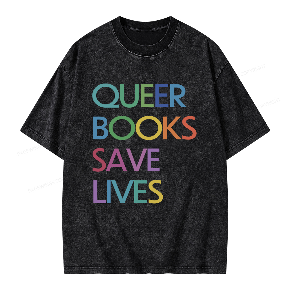Pagewings Queer Books Save Lives Unisex Washed T-shirt