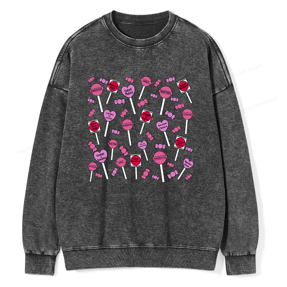Pagewings Cute Candy-Themed Bookish Unisex Washed Sweatshirt