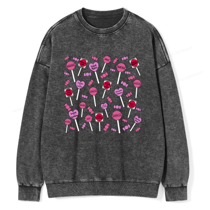 Pagewings Cute Candy-Themed Bookish Unisex Washed Sweatshirt
