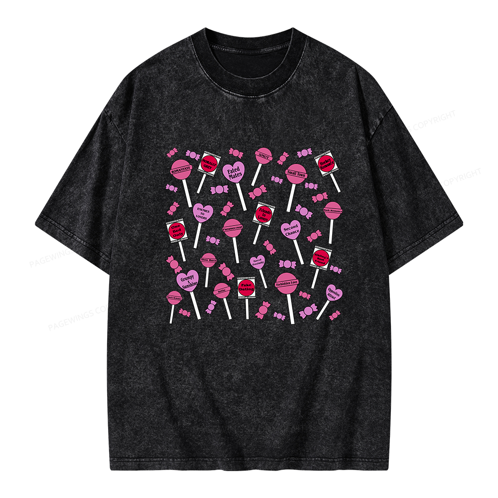 Pagewings Cute Candy-Themed Bookish Unisex Washed T-shirt