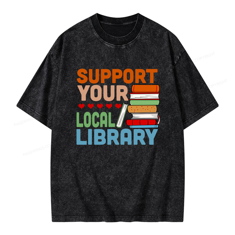 Pagewings Support Your Local Library Unisex Washed T-shirt