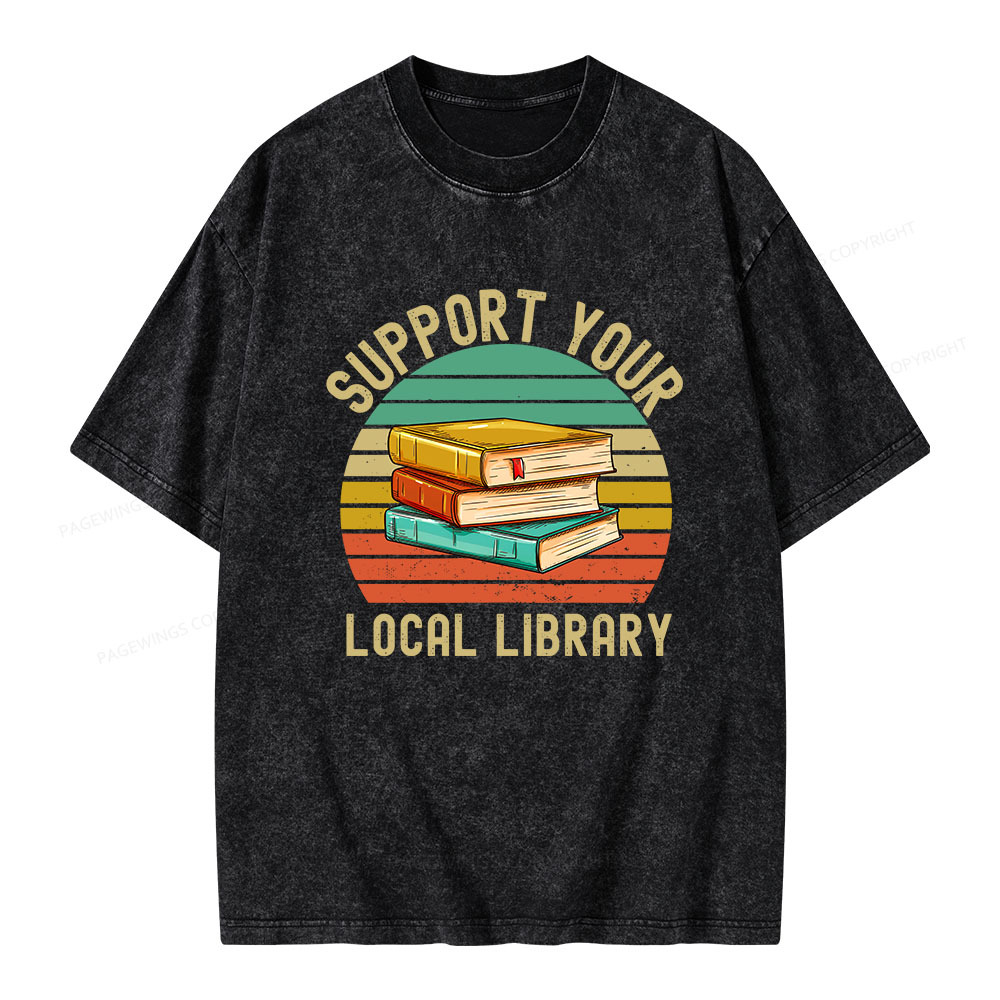 Pagewings Support Your Local Library  Unisex Washed T-shirt