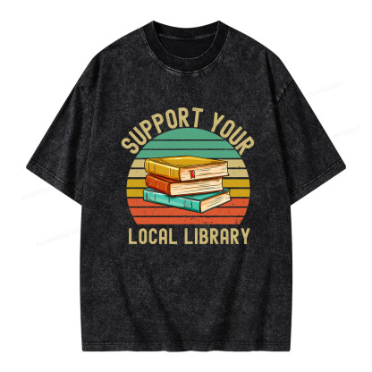 Pagewings Support Your Local Library  Unisex Washed T-shirt