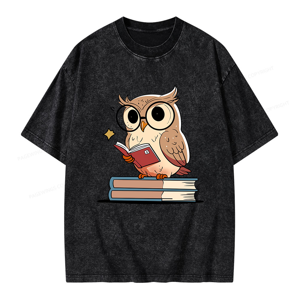 Pagewings The Owl Reader Unisex Washed T-shirt