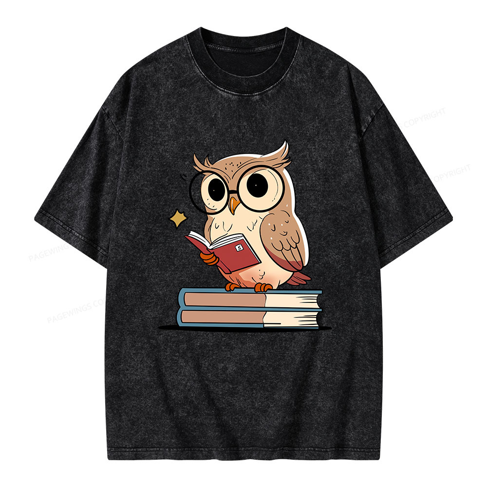 Pagewings The Owl Reader Unisex Washed T-shirt