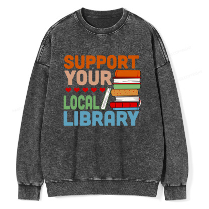 Pagewings Support Your Local Library Unisex Washed Sweatshirt