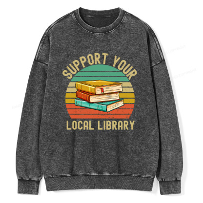 Pagewings Support Your Local Library Unisex Washed Sweatshirt