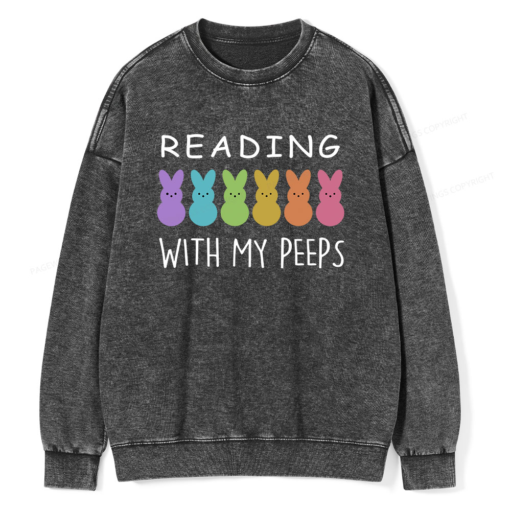 Pagewings Reading With My Peeps Unisex Washed Sweatshirt