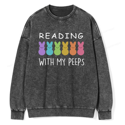 Pagewings Reading With My Peeps Unisex Washed Sweatshirt