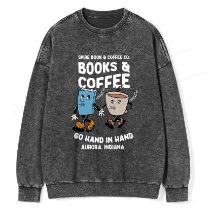Pagewings Books Coffee Unisex Washed Sweatshirt