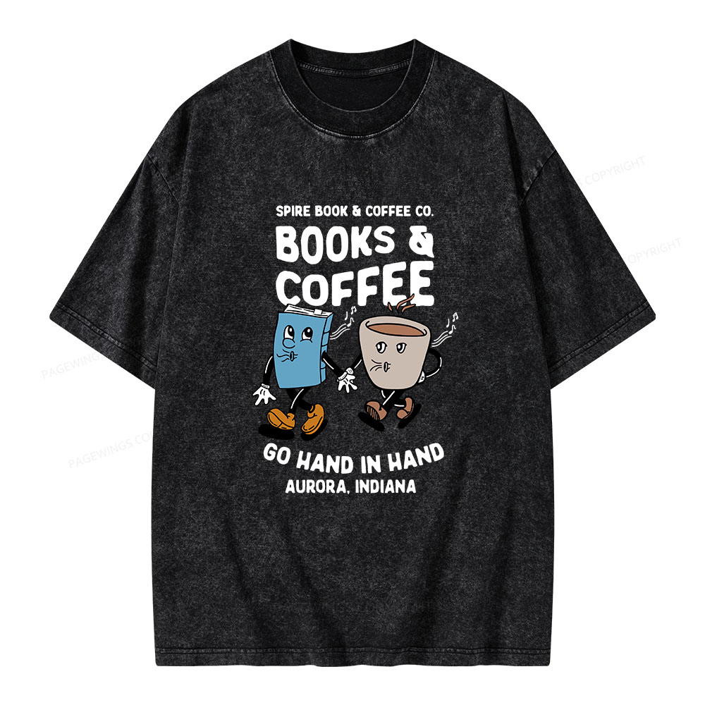 Pagewings Books Coffee Unisex Washed T-shirt