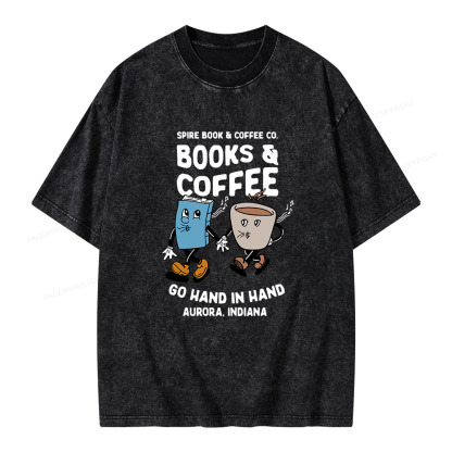 Pagewings Books Coffee Unisex Washed T-shirt