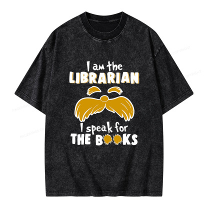 Pagewings I Am The Librarian I Speak For The Books Unisex Washed T-shirt