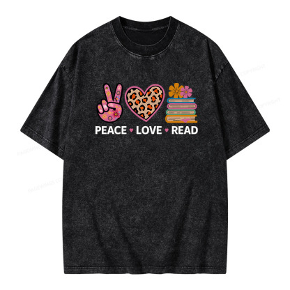 Pagewings Peace Love Read World Book Day Unisex Washed T-shirt