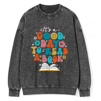 Pagewings Good Day To Read A Book Unisex Washed Sweatshirt
