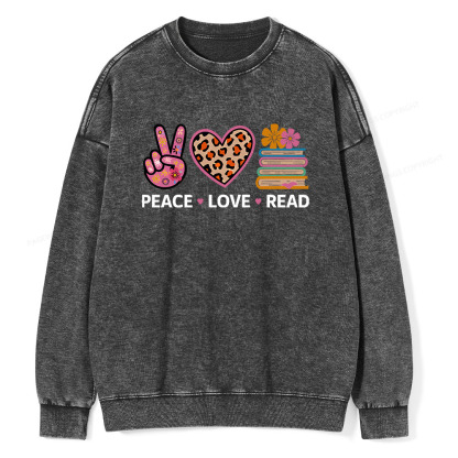 Pagewings Peace Love Read World Book Day Unisex Washed Sweatshirt