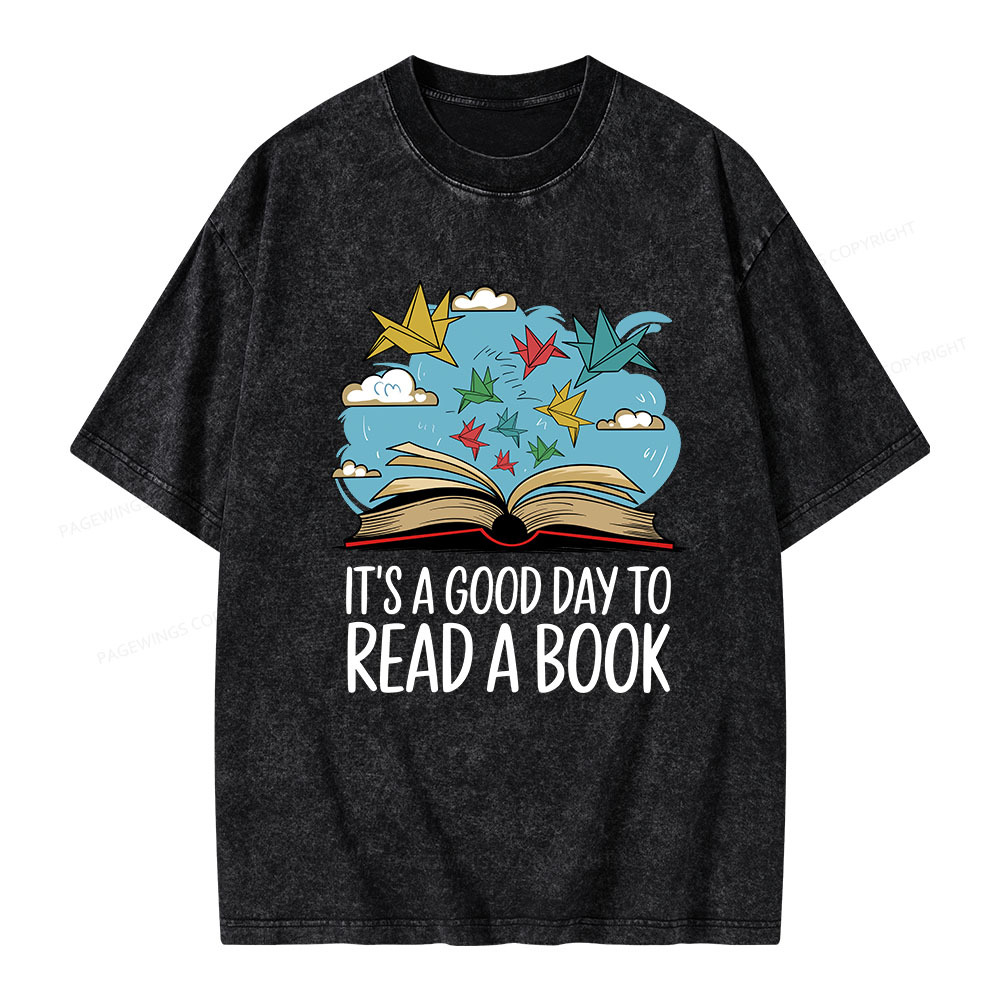 Pagewings It’s a Good Day to Read a Book Unisex Washed T-shirt
