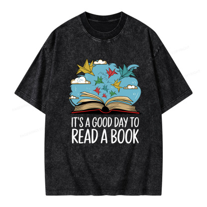 Pagewings It’s a Good Day to Read a Book Unisex Washed T-shirt
